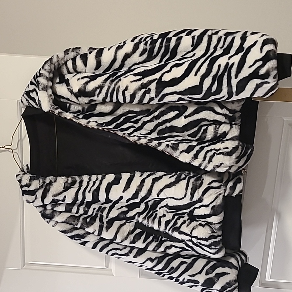 Jayley faux Fur and Polyester Reversible Zebra Jacket